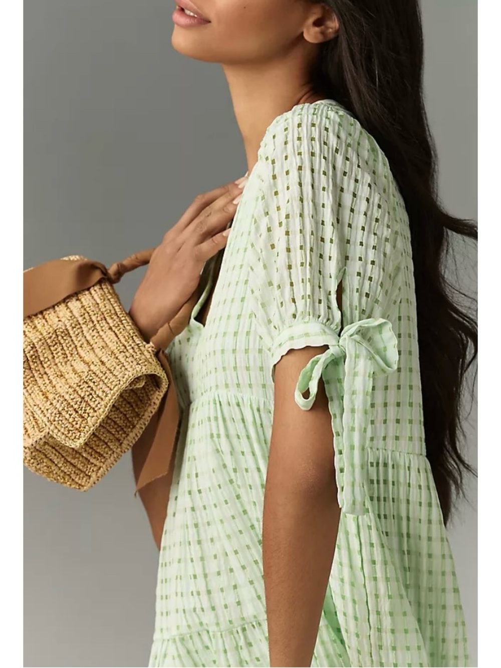 Anthropologie English Factory Gingham Tiered Midi Dress New Large